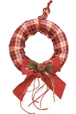 Northlight 16" Burlap Bow & Pine Accents Plaid Wreath