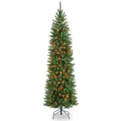 7.5 Ft. Pre-lit Kingswood Fir Pencil Artificial Christmas Tree, Multicolor Lights