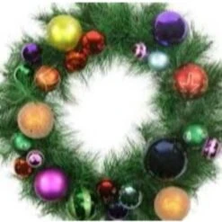 Northlight 24" Pre-Decorated Multicolor Ball Ornament Long Needle Pine Artificial Christmas Wreath, Unlit -Northlight Sale Store D027330S 13