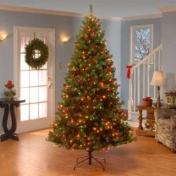 7.5 Ft. Pre-lit Hinged North Valley Spruce Medium Artificial Christmas Tree, Multicolor Lights -Northlight Sale Store D039995S 14