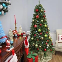 7.5 Ft. Pre-lit Hinged North Valley Spruce Medium Artificial Christmas Tree, Multicolor Lights -Northlight Sale Store D039995S 15