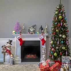 7.5 Ft. Pre-lit Kingswood Fir Pencil Artificial Christmas Tree, Multicolor Lights -Northlight Sale Store D040023S 14