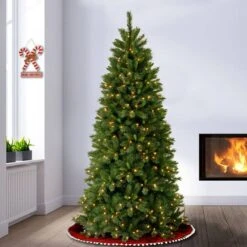 7.5 Ft. Pre-lit Hinged Lehigh Valley Pine Slim Artificial Christmas Tree, Dual LED Lights -Northlight Sale Store D040024S 12