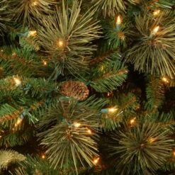 6.5 Ft. Pre-Lit Carolina Pine Slim Artificial Christmas Tree With Flocked Pine Cones, Clear Lights -Northlight Sale Store D048021S 13
