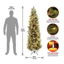 6.5 Ft. Pre-Lit Carolina Pine Slim Artificial Christmas Tree With Flocked Pine Cones, Clear Lights -Northlight Sale Store D048021S 15