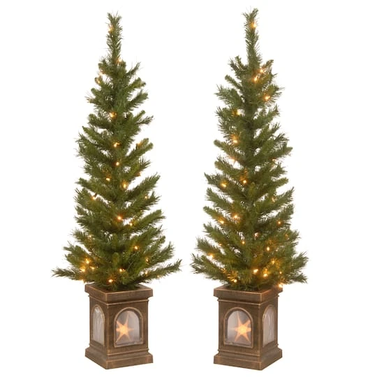 4ft. Pre-Lit Lehigh Valley Pine Entrance Trees With Clear Lights, Set Of Two 2 4ft. Pre-Lit Lehigh Valley Pine Entrance Trees With Clear Lights, Set Of Two - Image 2
