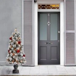 5ft. Pre-Lit Snowy Bristle Pine Artificial Christmas Entrance Tree, Clear Lights -Northlight Sale Store D205149S 12