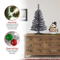 3ft. Unlit Black Tinsel Artificial Christmas Tree -Northlight Sale Store D205160S 17
