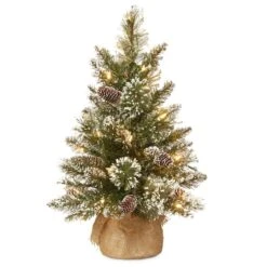 2ft. Pre-lit Glittery Bristle® Pine & Burlap Artificial Christmas Tree, Warm White LED Lights