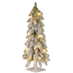 2ft. Pre-Lit Snowy Downswept Forestree With Metal Plate, Clear Lights