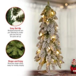 2ft. Pre-Lit Snowy Downswept Forestree With Metal Plate, Clear Lights -Northlight Sale Store D206324S 15