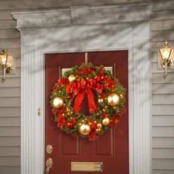 36" Decorative Collection Cozy Christmas Wreath With Red & Clear Lights -Northlight Sale Store D206568S 2