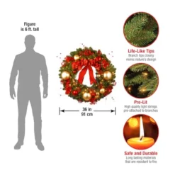 36" Decorative Collection Cozy Christmas Wreath With Red & Clear Lights -Northlight Sale Store D206568S 4
