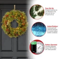 30" White Pine & Pine Cones Wreath With Soft White LED Lights -Northlight Sale Store D206573S 15