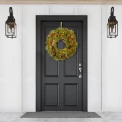 30" White Pine & Pine Cones Wreath With Soft White LED Lights -Northlight Sale Store D206573S 2