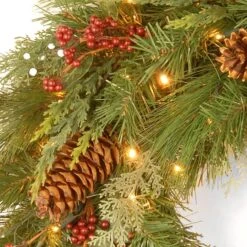 30" White Pine & Pine Cones Wreath With Soft White LED Lights -Northlight Sale Store D206573S 3