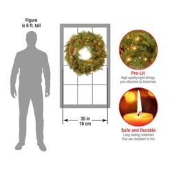 30" White Pine & Pine Cones Wreath With Soft White LED Lights -Northlight Sale Store D206573S 4