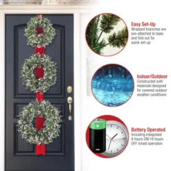 18", 22", & 26" Triple Wreath Door Décor Piece With Warm White Twinkle LED Lights -Northlight Sale Store D206578S 15