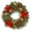 30" Pre-Lit Decorative Collection Cones, Red Berries & Poinsettias Tartan Plaid Wreath With Warm White LED Lights