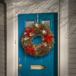 30" Pre-Lit Decorative Collection Cones, Red Berries & Poinsettias Tartan Plaid Wreath With Warm White LED Lights 8 30" Pre-Lit Decorative Collection Cones, Red Berries & Poinsettias Tartan Plaid Wreath With Warm White LED Lights -Northlight Sale Store D206580S 2