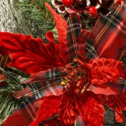 30" Pre-Lit Decorative Collection Cones, Red Berries & Poinsettias Tartan Plaid Wreath With Warm White LED Lights 9 30" Pre-Lit Decorative Collection Cones, Red Berries & Poinsettias Tartan Plaid Wreath With Warm White LED Lights -Northlight Sale Store D206580S 3