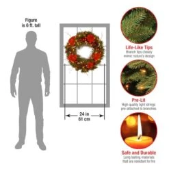 24" Decorative Collection Hydrangea Wreath With Cones, Red Berries & 50ct. Soft White Battery Operated LED Lights With Timer -Northlight Sale Store D206595S 15