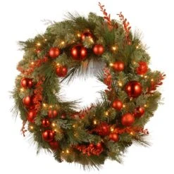 24" Decorative Collection Christmas Red Mixed Wreaths With 50ct. Soft White Battery Operated LED Lights With Timer