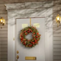 24" Decorative Collection Christmas Red Mixed Wreaths With 50ct. Soft White Battery Operated LED Lights With Timer -Northlight Sale Store D206600S 2