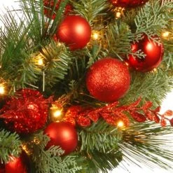 24" Decorative Collection Christmas Red Mixed Wreaths With 50ct. Soft White Battery Operated LED Lights With Timer -Northlight Sale Store D206600S 3