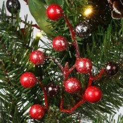 30" Frosted Pine Berry Collection Wreaths With Big White Edged Pine Cones, Red Berries, Silver Glittered Eucalyptus Leaves & Warm White LED Lights -Northlight Sale Store D206623S 16