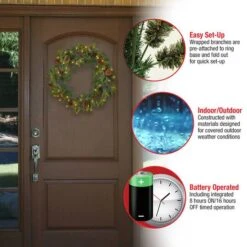 24" Feel Real® Colonial Wreath With Pine Cones, Red Berries & Dual Color LED Lights -Northlight Sale Store D206626S 15