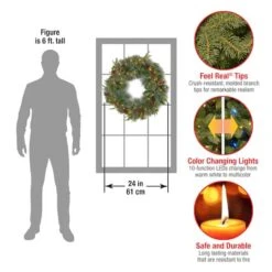 24" Feel Real® Colonial Wreath With Pine Cones, Red Berries & Dual Color LED Lights -Northlight Sale Store D206626S 4