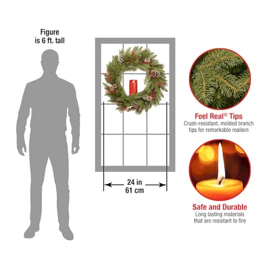 24" Feel Real® Bristle Berry Wreath With Red Electronic Candle, Red Berries & Cones 5 24" Feel Real® Bristle Berry Wreath With Red Electronic Candle, Red Berries & Cones - Image 5