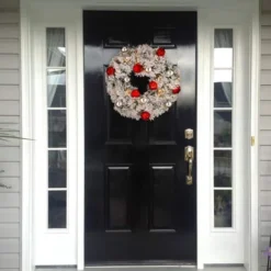 24" Snowy Bristle Pine Wreaths With Red & Silver Ornaments & Warm White LED Lights -Northlight Sale Store D206633S 2