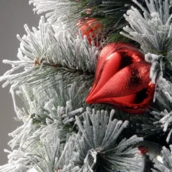 24" Snowy Bristle Pine Wreaths With Red & Silver Ornaments & Warm White LED Lights -Northlight Sale Store D206633S 3