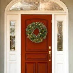 30" Crestwood® Spruce Wreath With Pine Cones, Red Berries, Glitter & Clear Lights -Northlight Sale Store D206635S 2