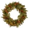 24" Feel Real® Classical Collection Wreath With Red Berries, Cedar Leaves & Warm White LED Lights