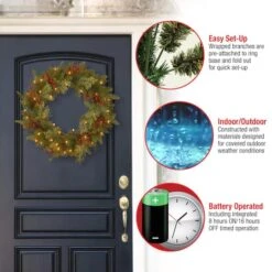 24" Feel Real® Classical Collection Wreath With Red Berries, Cedar Leaves & Warm White LED Lights 11 24" Feel Real® Classical Collection Wreath With Red Berries, Cedar Leaves & Warm White LED Lights -Northlight Sale Store D206637S 15
