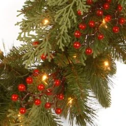 24" Feel Real® Classical Collection Wreath With Red Berries, Cedar Leaves & Warm White LED Lights 9 24" Feel Real® Classical Collection Wreath With Red Berries, Cedar Leaves & Warm White LED Lights -Northlight Sale Store D206637S 3