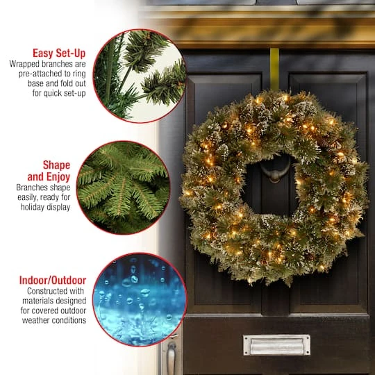 24" Glittery Bristle® Pine Wreath With Clear Lights 6 24" Glittery Bristle® Pine Wreath With Clear Lights - Image 6