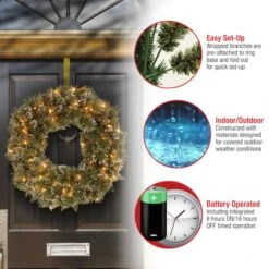 24" Glittery Bristle® Pine Wreath With Pine Cones & Warm White LED Lights -Northlight Sale Store D206645S 16