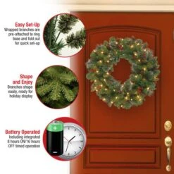 24" Crestwood® Spruce Wreath With Silver Bristle, Pine Cones, Red Berries & Glitter With Warm White LED Lights 11 24" Crestwood® Spruce Wreath With Silver Bristle, Pine Cones, Red Berries & Glitter With Warm White LED Lights -Northlight Sale Store D206651S 15