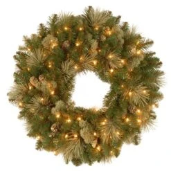 24" Carolina Pine Wreath With Warm White LED Lights