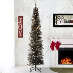 7ft. Pre-Lit Black Tinsel Artificial Christmas Tree -Northlight Sale Store D228571S 2