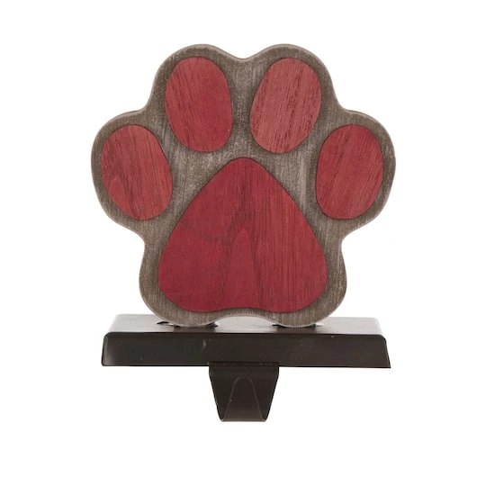 Glitzhome® 6.3" Red & Brown Paw Stocking Holder 2 Glitzhome® 6.3" Red & Brown Paw Stocking Holder - Image 2