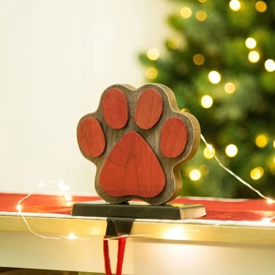 Glitzhome® 6.3" Red & Brown Paw Stocking Holder 3 Glitzhome® 6.3" Red & Brown Paw Stocking Holder - Image 3