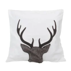 Northlight White & Brown Reindeer Throw Pillow Cover