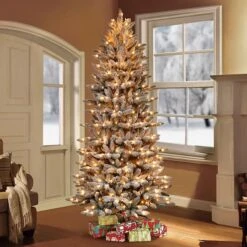 9ft. Pre-Lit Slim Flocked Fraser Fir Artificial Christmas Tree, Clear Lights -Northlight Sale Store D248357S 2