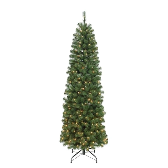 7.5ft Pre-Lit Northern Fir Pencil Artificial Christmas Tree, Clear Lights 1 7.5ft Pre-Lit Northern Fir Pencil Artificial Christmas Tree, Clear Lights