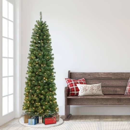 7.5ft Pre-Lit Northern Fir Pencil Artificial Christmas Tree, Clear Lights 3 7.5ft Pre-Lit Northern Fir Pencil Artificial Christmas Tree, Clear Lights - Image 3